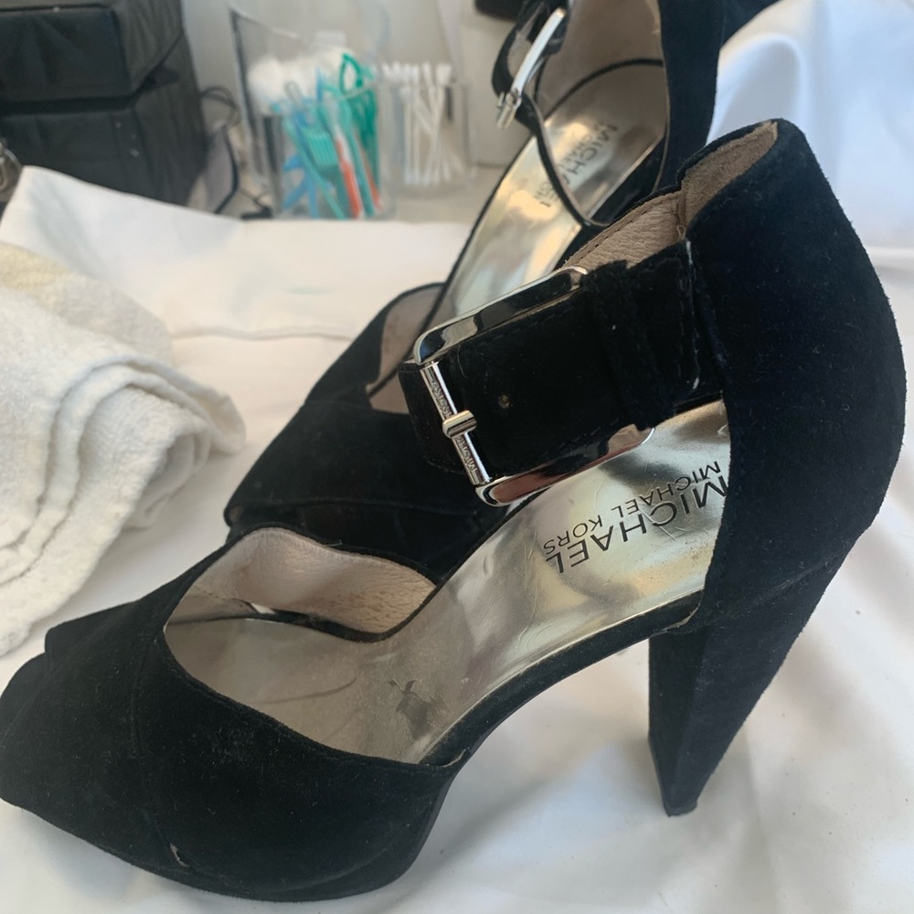 Beautiful black suede Michael Kors heels. .